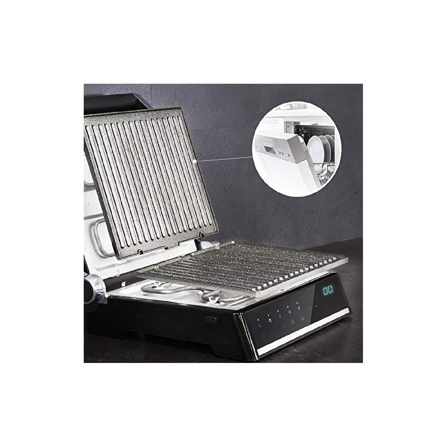Parrilla Eléctrica Rock?ngrill Smart, 2000w De Potencia, Sistema De Ajuste De Tiempo Y Temperatura, Apertura 180º,placa Extraíbles Aptas Para Lavava_4