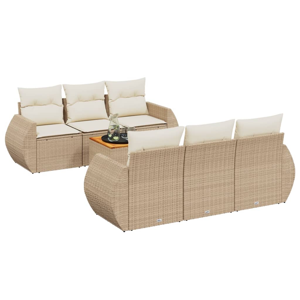 Set Sofás De Jardín 7 Piezas Y Cojines Ratán Sintético Beige / Vetonek_0