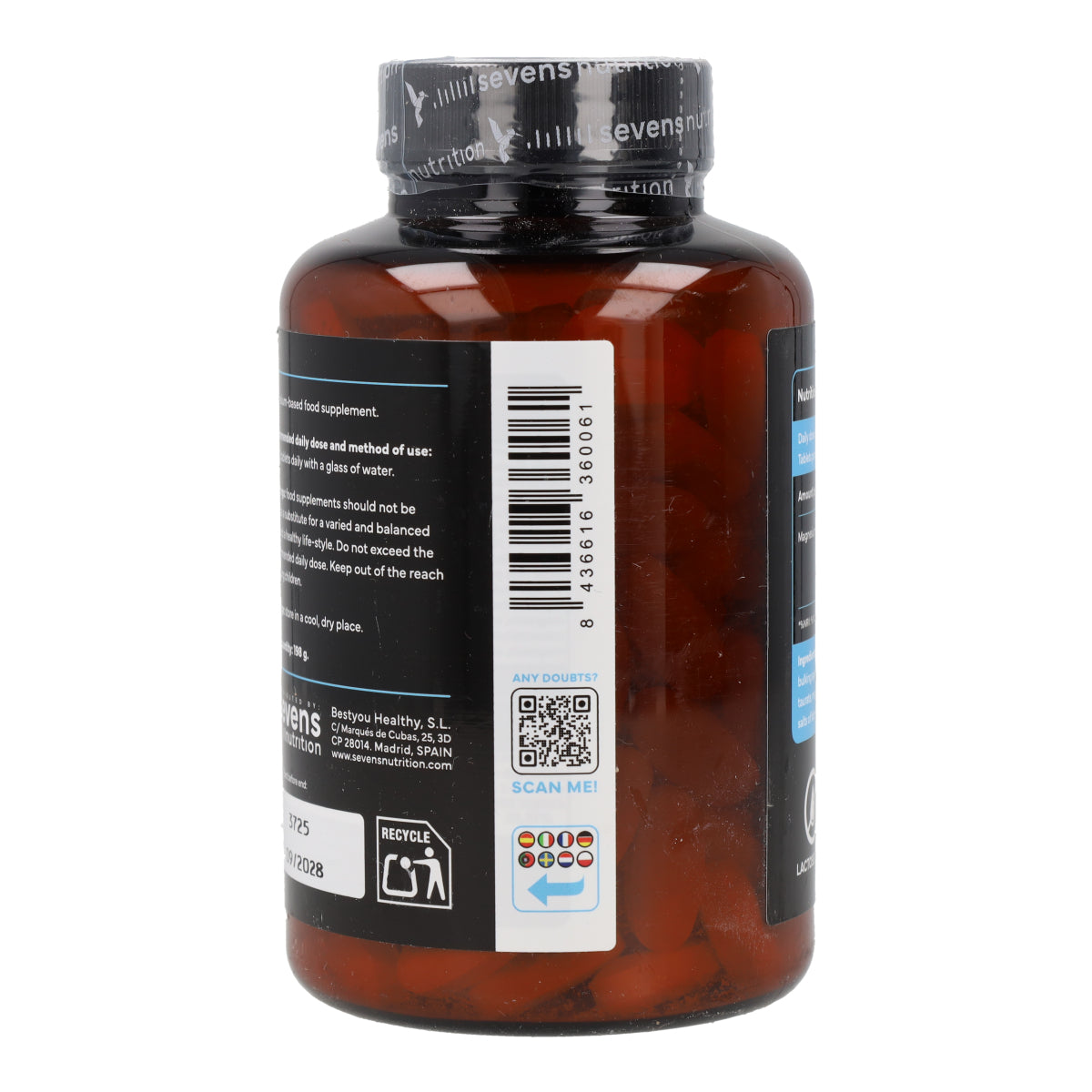 Magnesio Complex Bisglicinato Citrato Taurato y Malato Sevens Nutrition 180 cápsulas