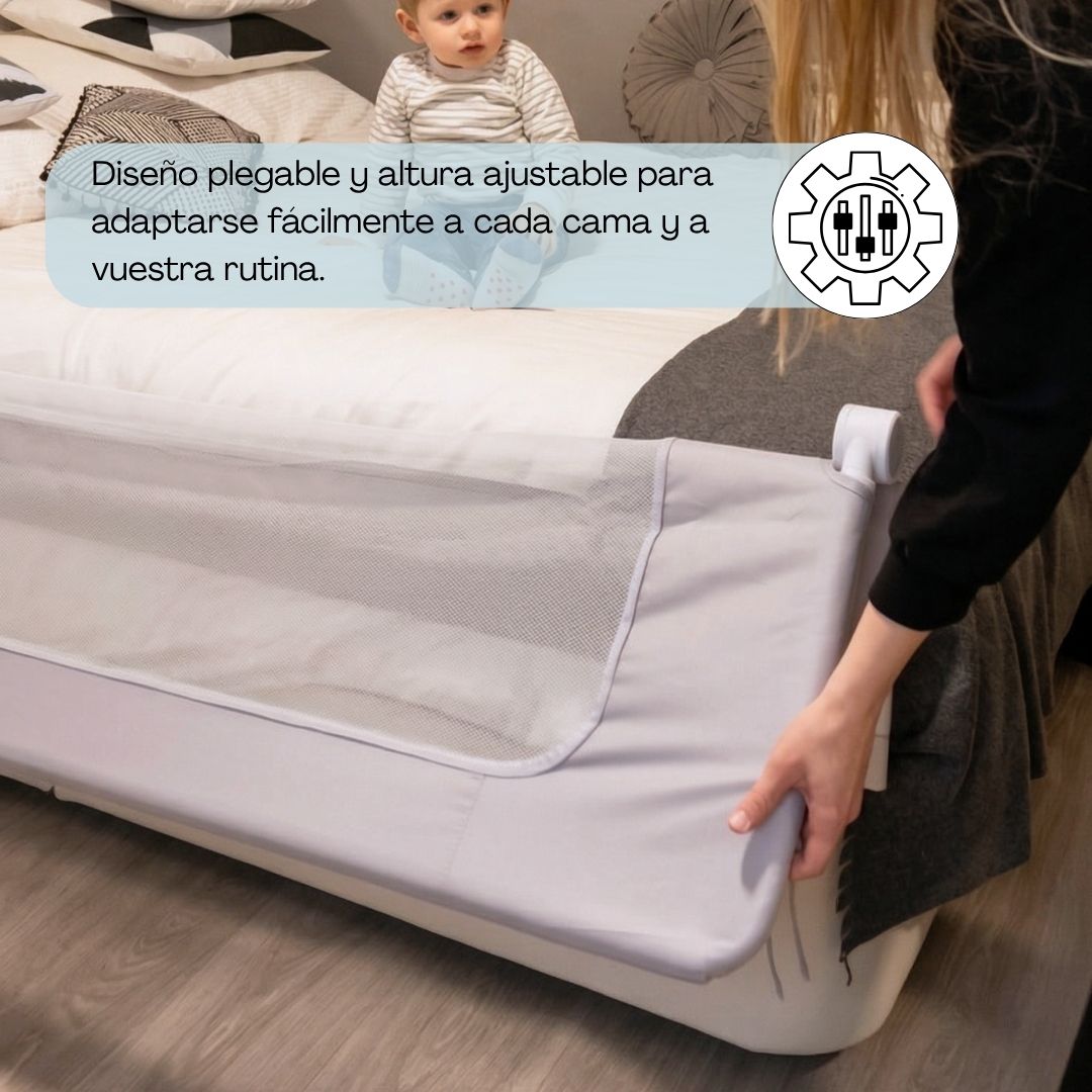 Barandilla De Cama Infantil 150 Cm – Altura Ajustable, Sistema Abatible, Malla Transpirable, Seguridad Anticaídas Bathby_1