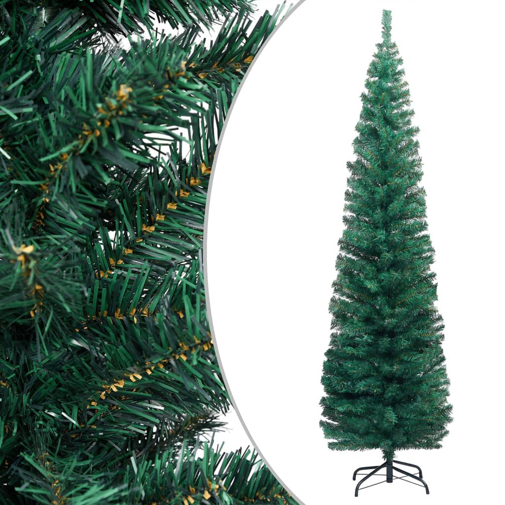 Vidaxl Árbol De Navidad Delgado Con Luces Y Soporte Pvc Verde 210 Cm_1