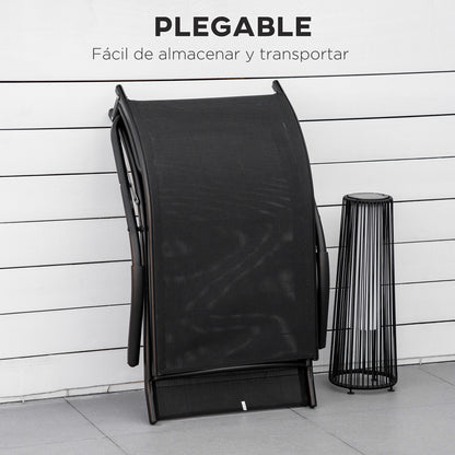 Outsunny Conjunto De 2 Tumbonas Plegables Con Reposapiés 170x62x68 Cm Negro_5