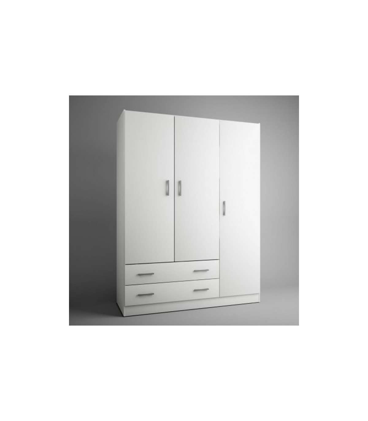 Armario Ropero 3 Puertas Abatibles 2 Cajones Lorena Acabado Blanco, 196cm(alto) 150cm(anch_0