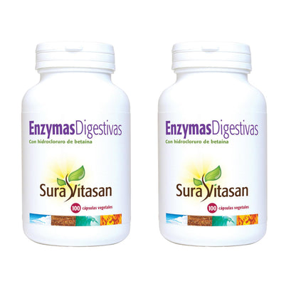 Embalagem de 2 enzimas digestivas Sura Vitasan, 100 cápsulas