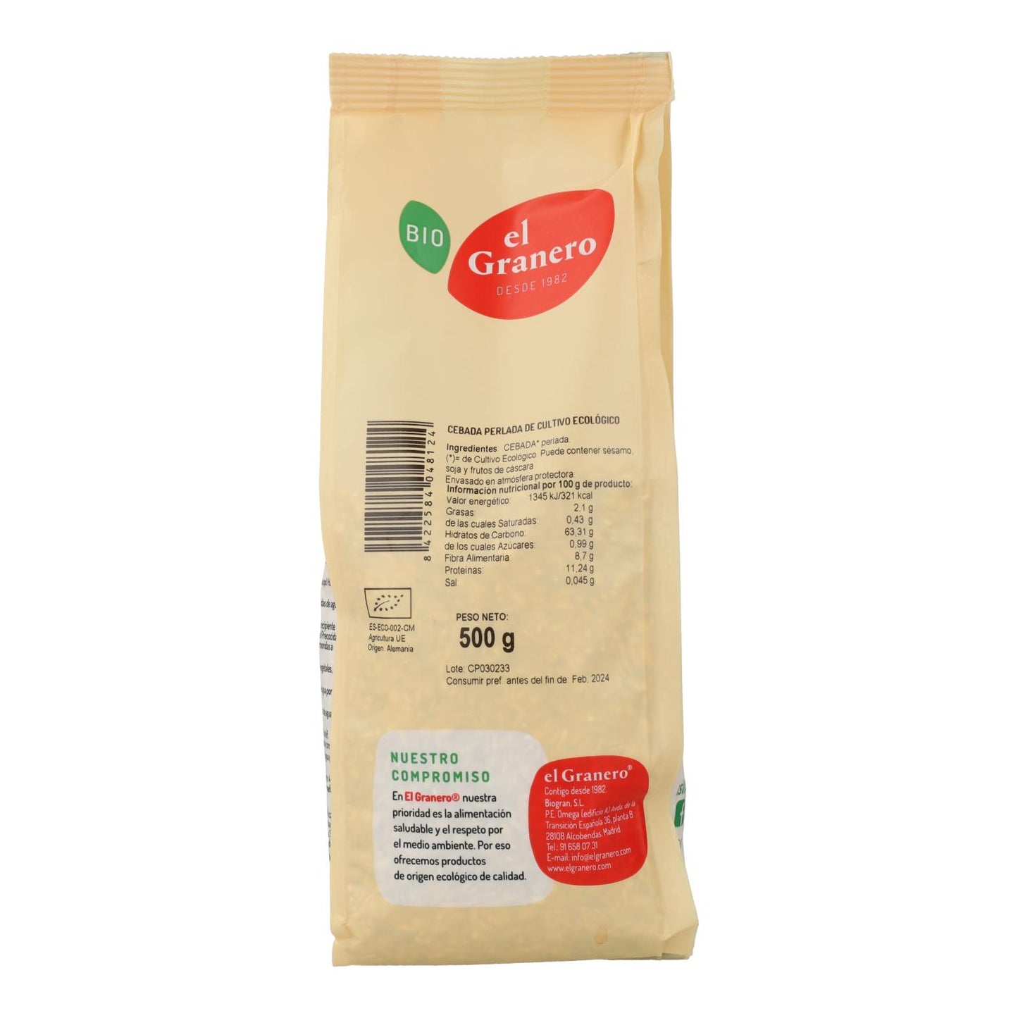 Cevada Pérola Biológica El Granero, 500 g