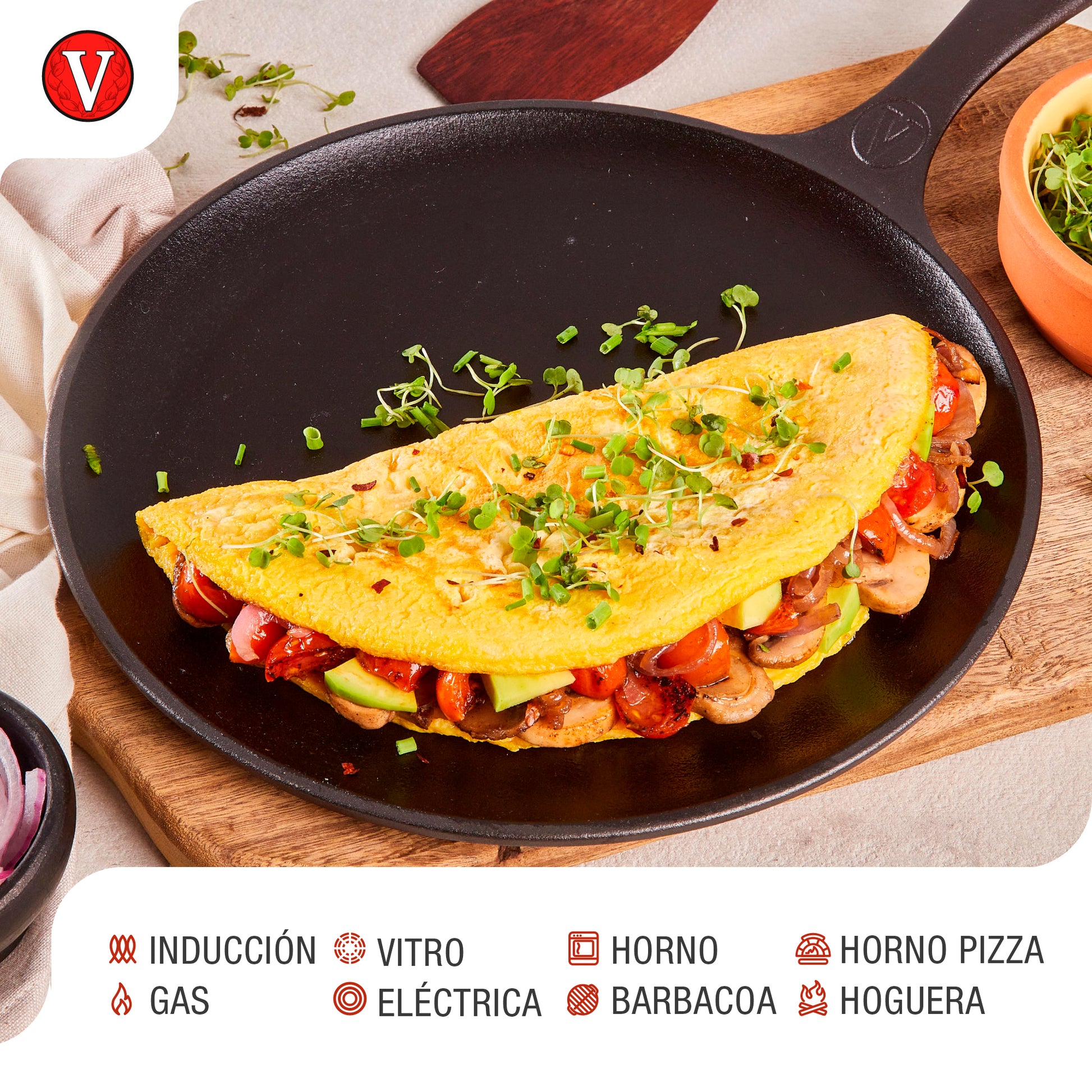 Victoria Plancha Cocina Inducción Comal Hierro Fundido Esmaltado, Pizza Tortillas 26,6cm Fuego, Barbacoa, 34504, Negro_3