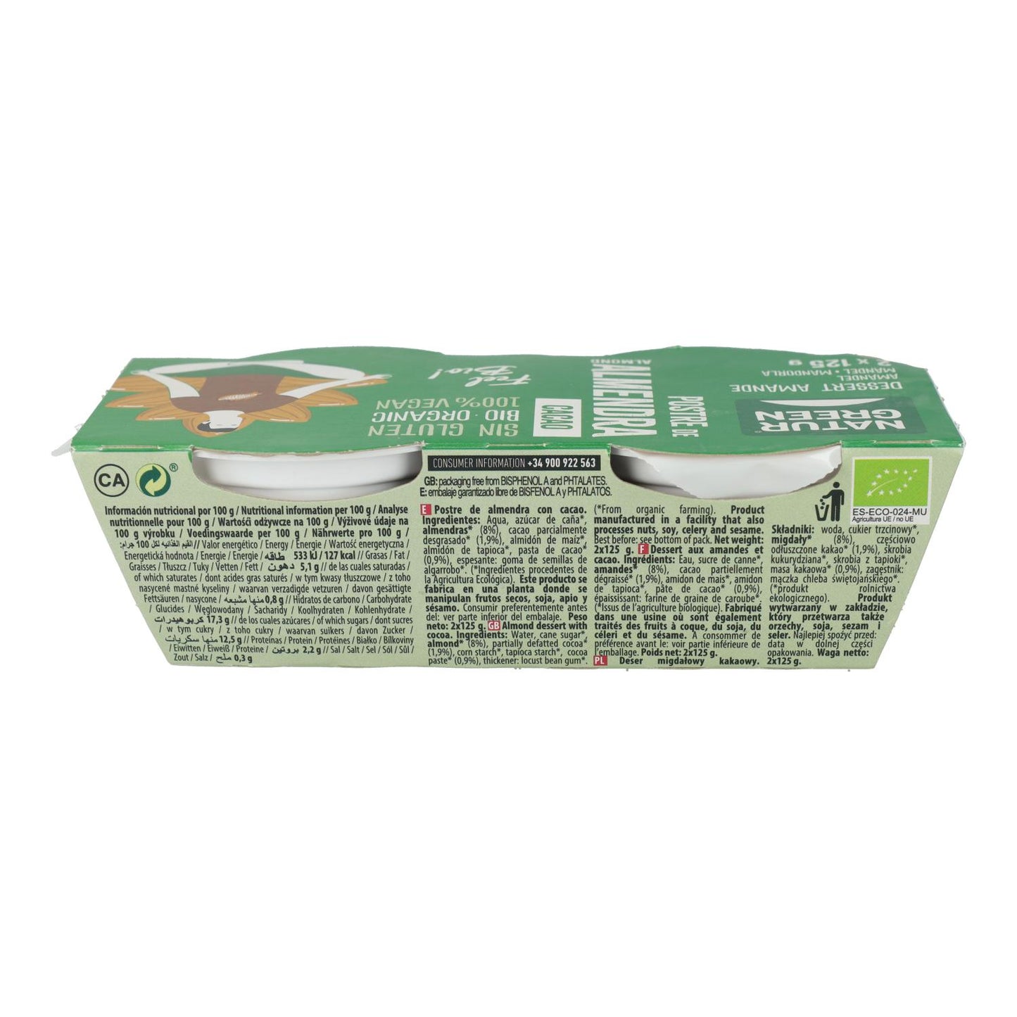 Sobremesa de Amêndoa e Cacau NaturGreen, 2 x 125 g