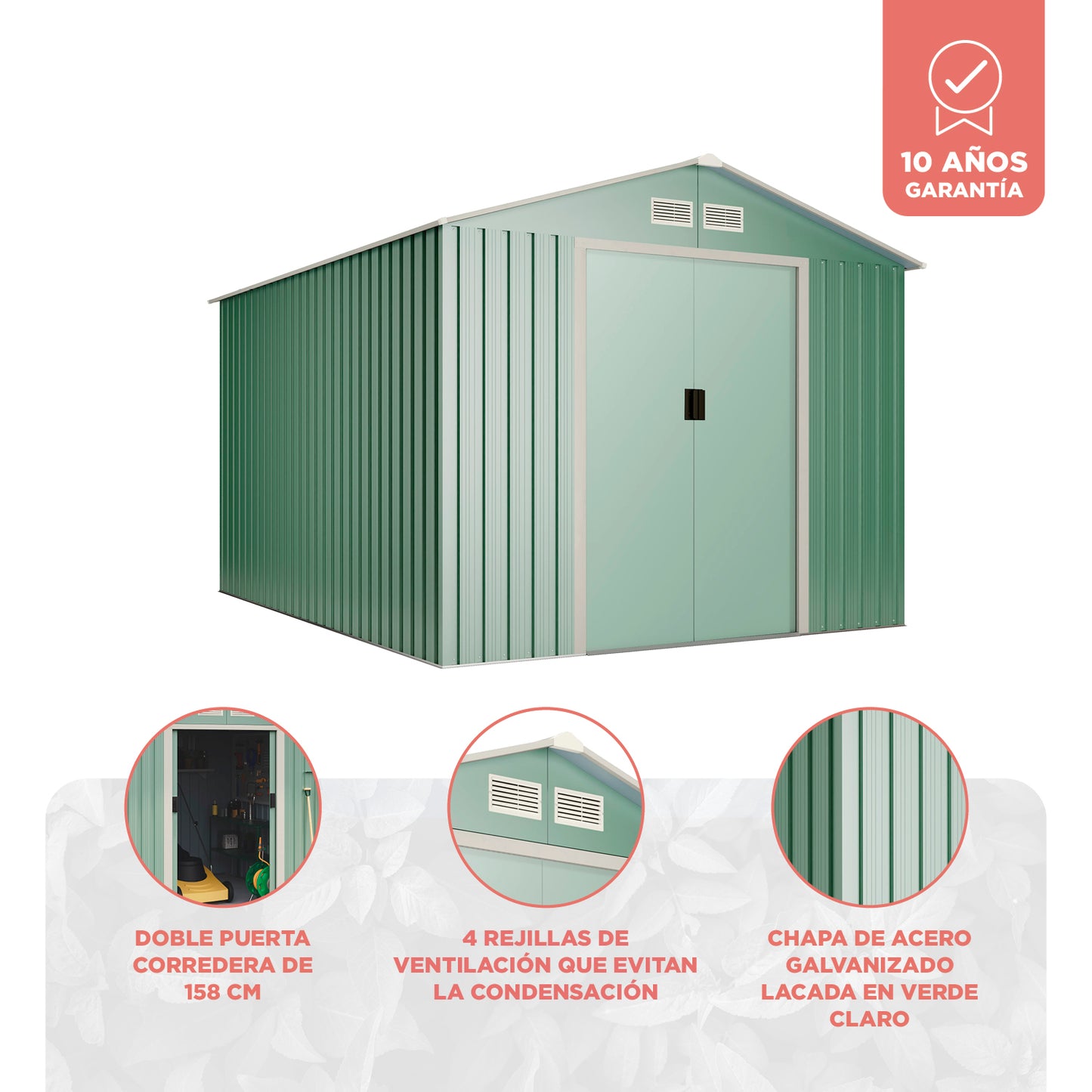 Caseta De Metal Wasabi Light Green L 7,86m2 - Garantía 10 Años - 301 X 261 X 198cm. Cobertizo Jardin_2