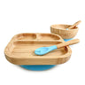 Conjunto De Refeição Para Bebé Em Bambu Natural Com Ventosa Antiderrapante 4 Peças Althea Living Azul Capri