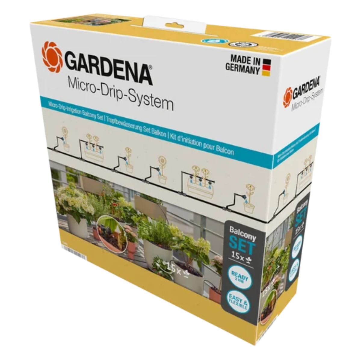 Conjunto de rega gota-a-gota Gardena Microdripsystem para varanda (15 plantas)