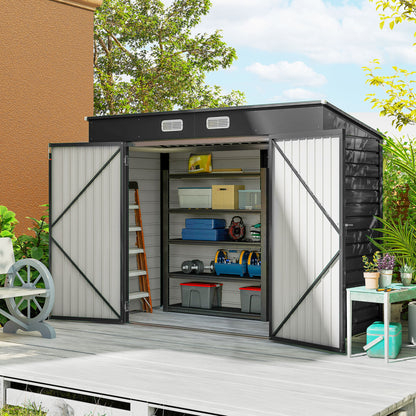 Outsunny Caseta De Jardín Exterior 2,7m² 249x121x183 Cm Con Doble Puerta Gris_1