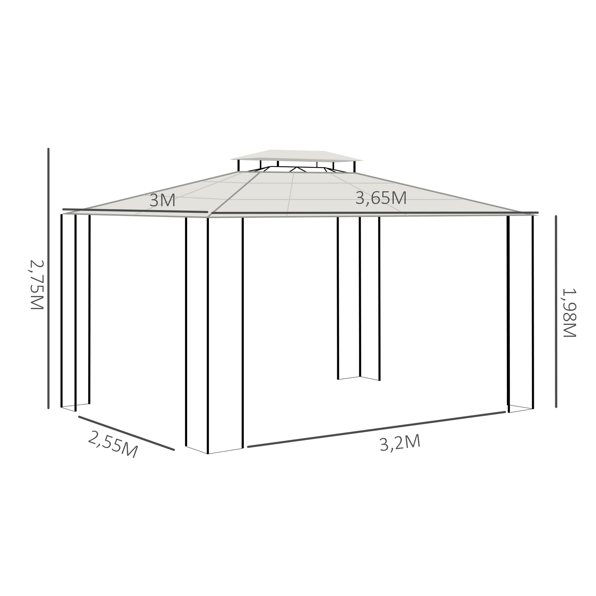 Outsunny Cenador De Jardín 3,6x3 M Con Techo De Policarbonato Y Protección Solar_2