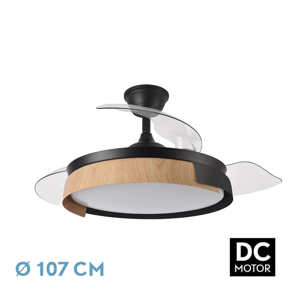 Ventilador Dc Provenza 72w 7200lm Negro/haya 3asp.desplegables 36/51x50/107d.3col, Remoto, Temporizador, Memoria_0
