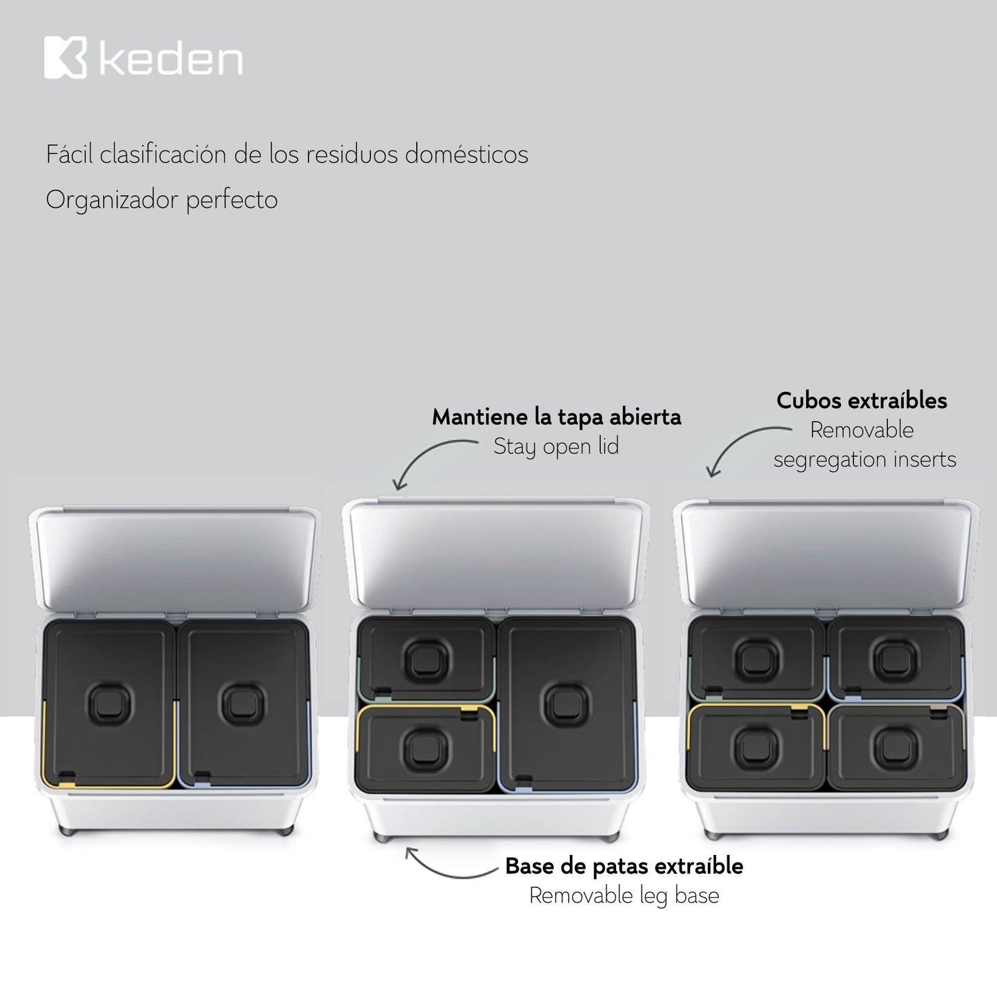 Sistema Clasificador De Reciclaje 4x10l Color Gris Keden