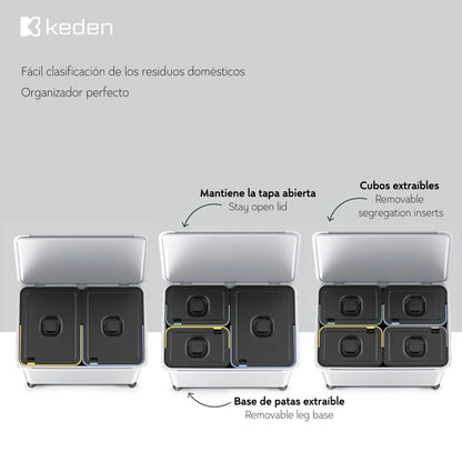 Sistema Clasificador De Reciclaje 4x10l Color Gris Keden