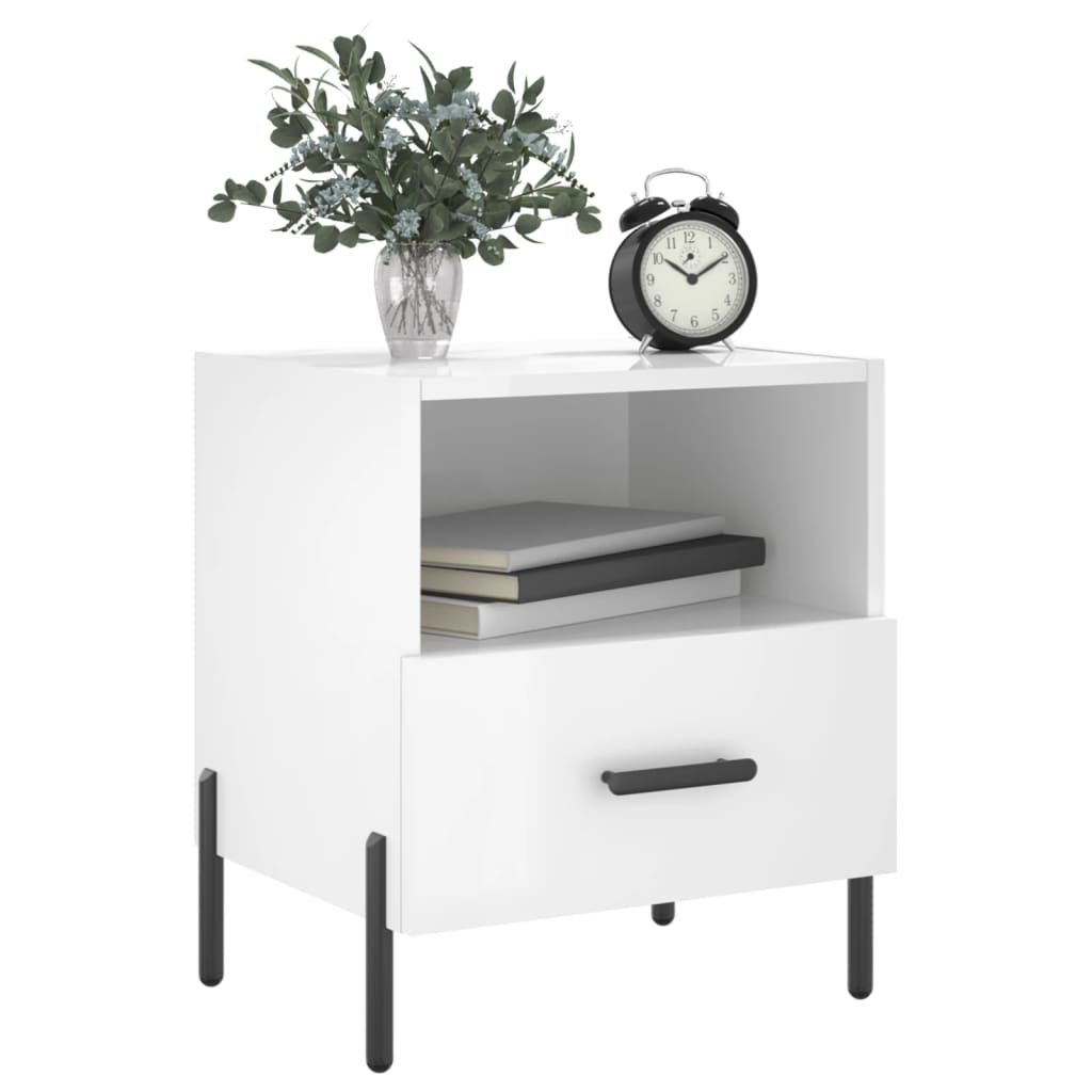 Mesita Noche 2 Uds Madera Ingeniería Blanco Brillo 40x35x47,5cm_2