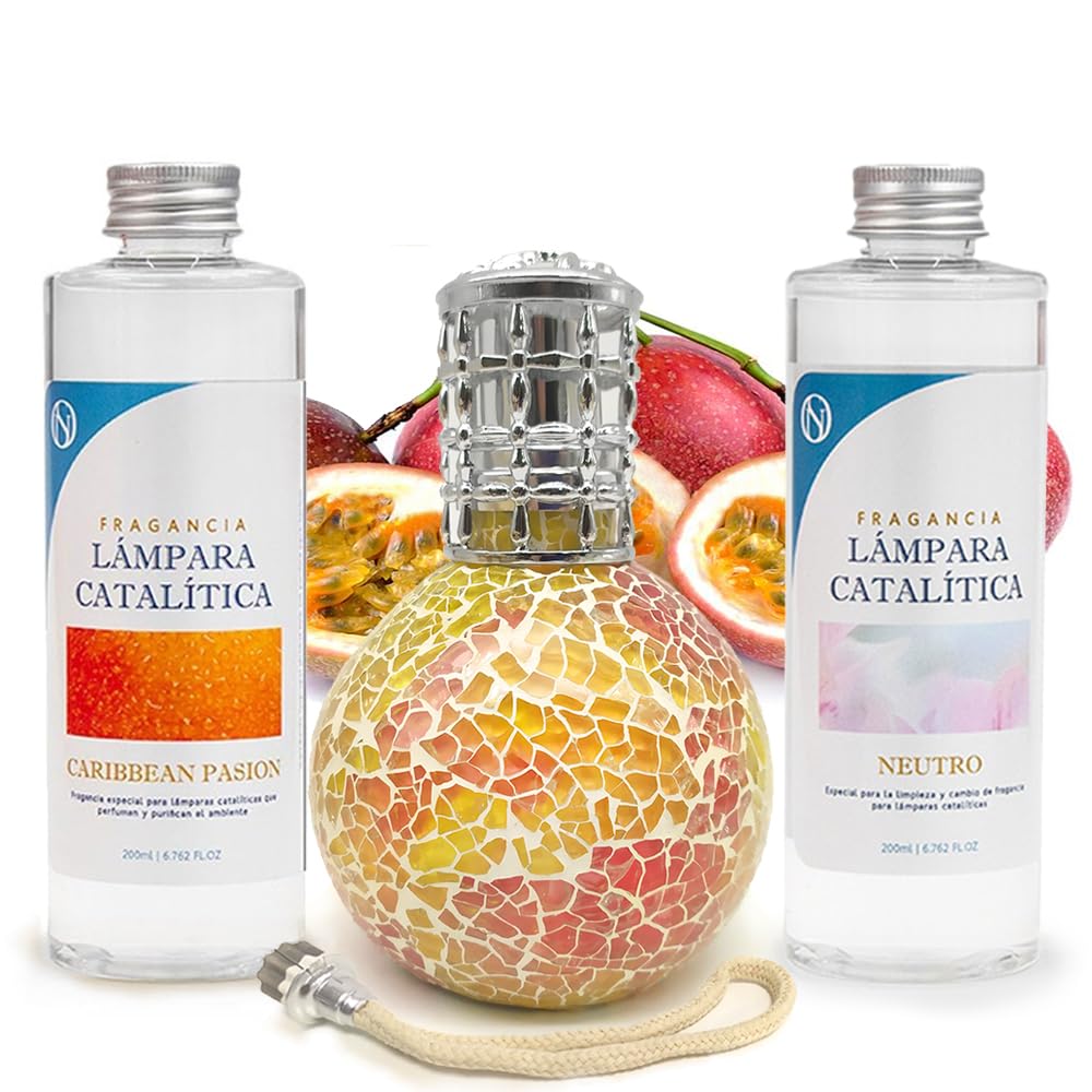 Pack Lámpara Catalítica Mosaico Bicolor + Fragancia Caribbean Passion 200ml + Limpiador Neutro 200ml + Mecha Repuesto_0
