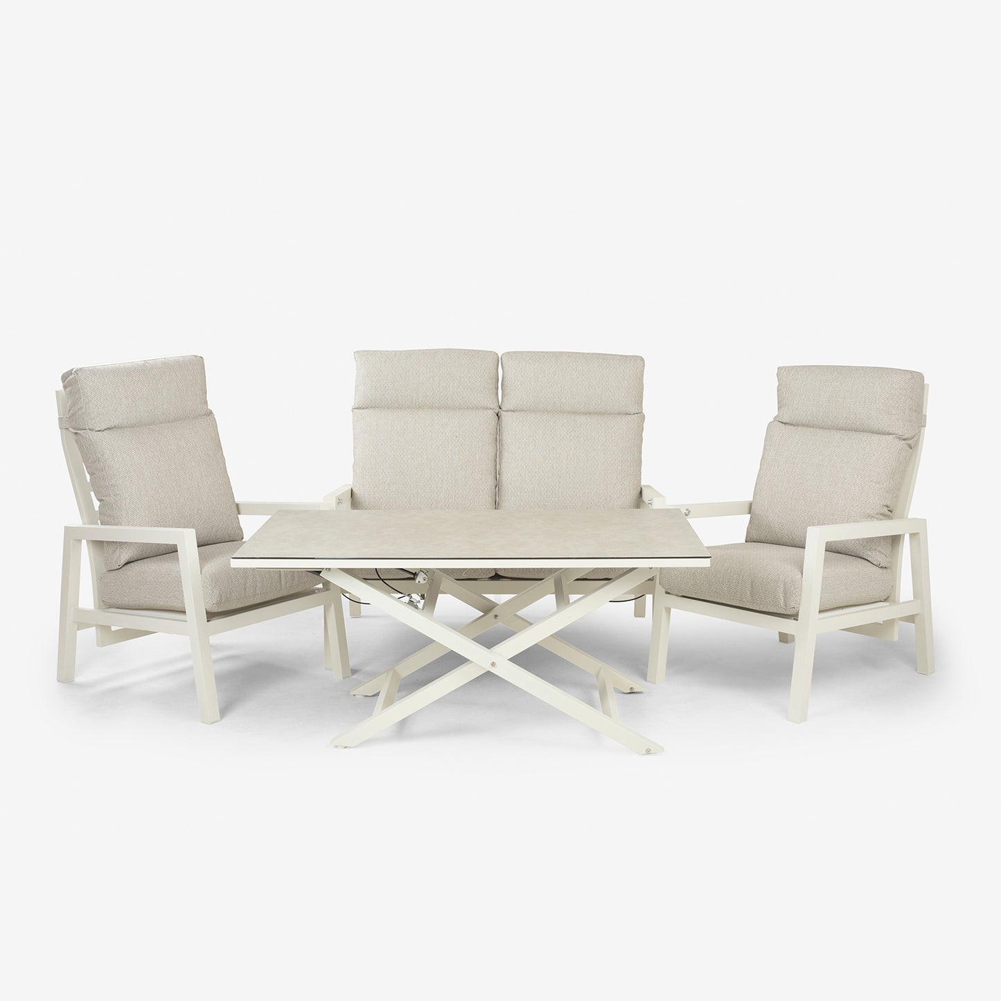 Conjunto Relax Reclinables, Mesa Regulable, Aluminio, Color Blanco Envejecido, Mesa:140x80x29/64cm Sillón:66x83x104 Cm Sofá:126x82x112 Cm Alto_2