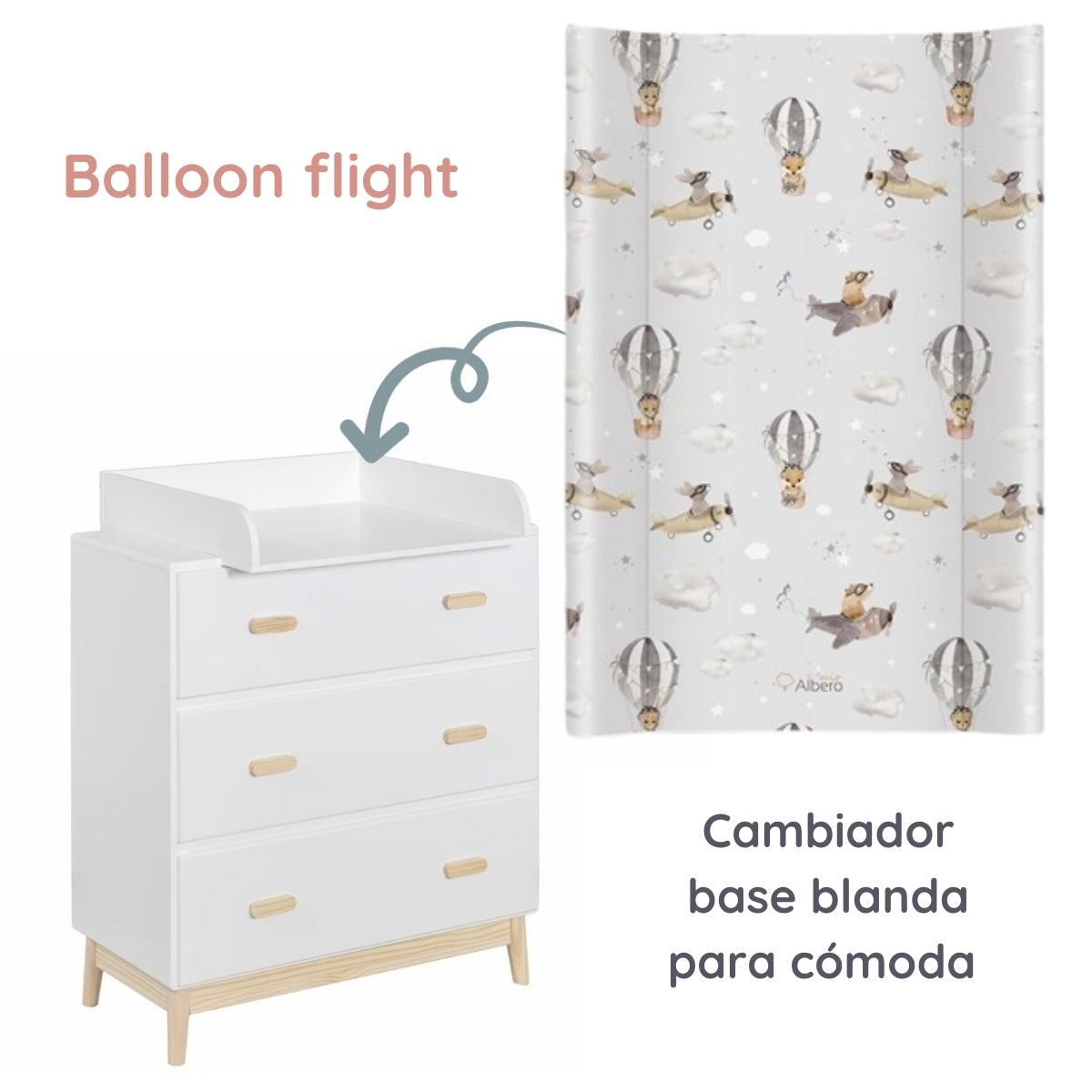 Cambiador Base Blanda Para Cómoda 70x47 Cm Balloon Flight_3