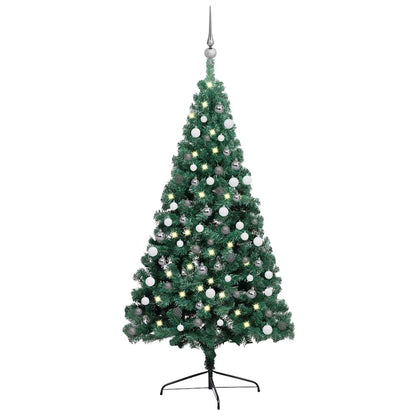 Vidaxl Medio Árbol De Navidad Con Luces Y Bolas Verde 180 Cm_0