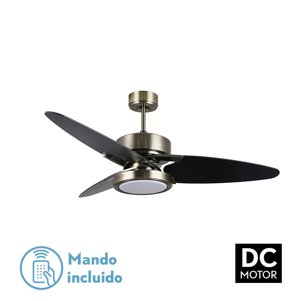 Ventilador Dc Cross 30w Cuero 3 Aspas Negro/nogal 6vel. 3 Colores 3250lm 132d Remoto, Memoria Y Temporizador_0