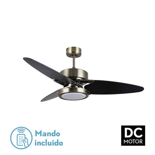 Ventilador Dc Cross 30w Cuero 3 Aspas Negro/nogal 6vel. 3 Colores 3250lm 132d Remoto, Memoria Y Temporizador_0