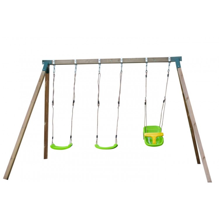 Columpio Triple De Madera Cuadrada Masgames Nori Xl + Asiento Bebe._0