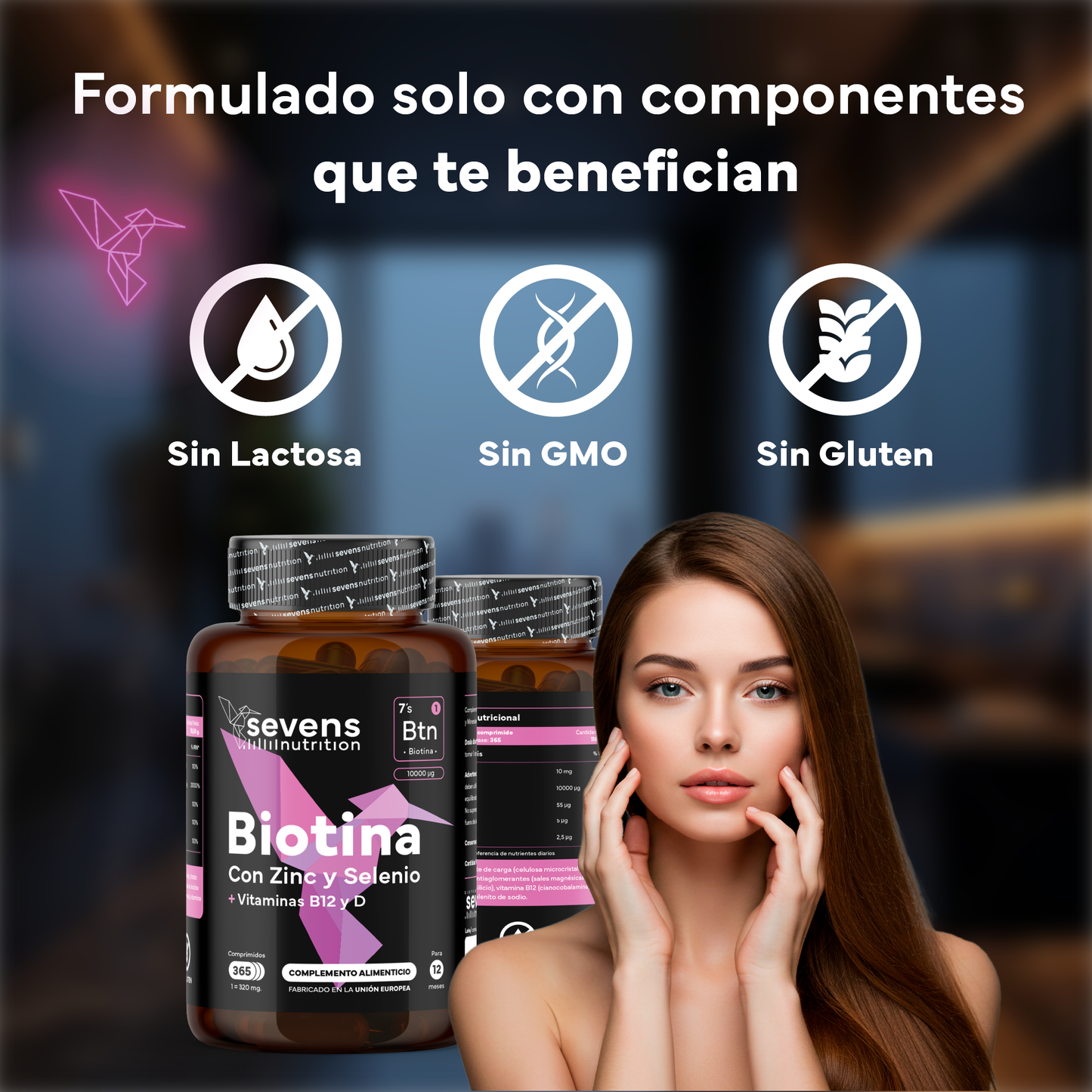 Pack 2x Biotina 10,000 Mcg Sevens Nutrition. Fortalece Cabello, Piel Y Uñas._3