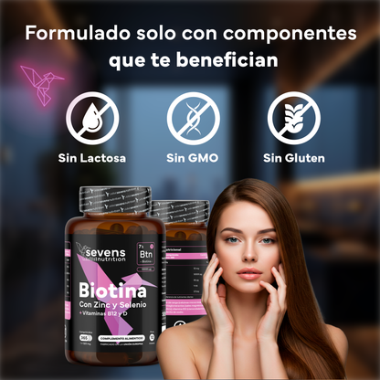 Pack 2x Biotina 10,000 Mcg Sevens Nutrition. Fortalece Cabello, Piel Y Uñas._3