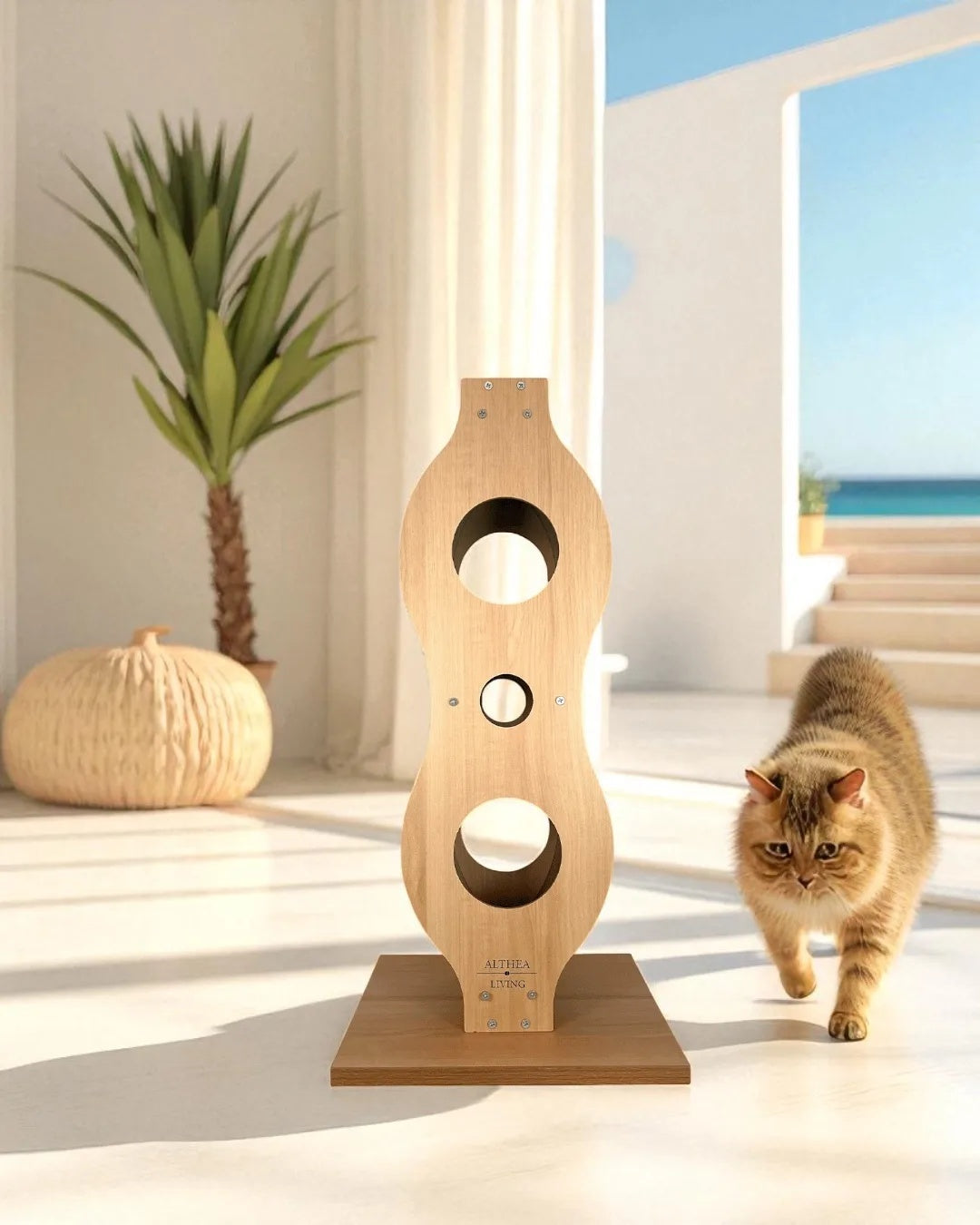 Torre Rascadora Para Gatos Océano De Roble Y Madera Sólida Con Diseño Decorativo Althea Living 40x35x12cm_5