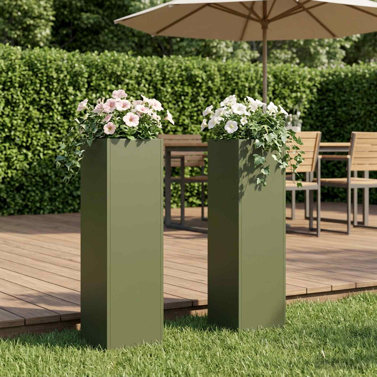 Macetero De Jardín 2 Uds. Verde Oliva 20 X 20 X 75 Cm_1