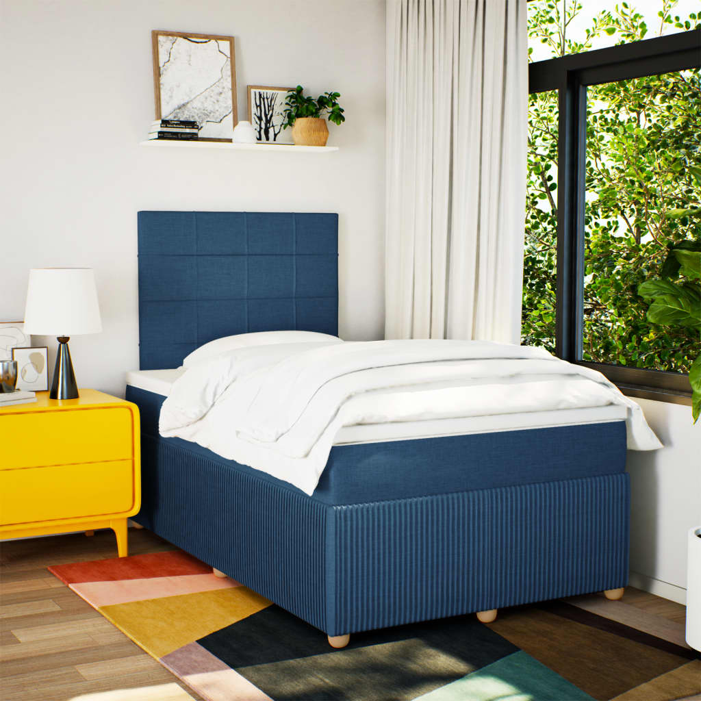 Cama Box Spring Con Colchón Tela Azul 120x190 Cm / Vetonek_5