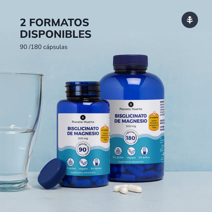 Embalagem 2xBisglicinato de Magnésio 500 mg Planeta Huerto 180 cápsulas