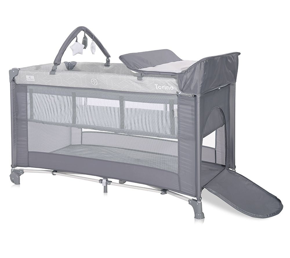 Cuna De Viaje Con Cambiador Torino Plus (2 Niveles) Grey Striped_2