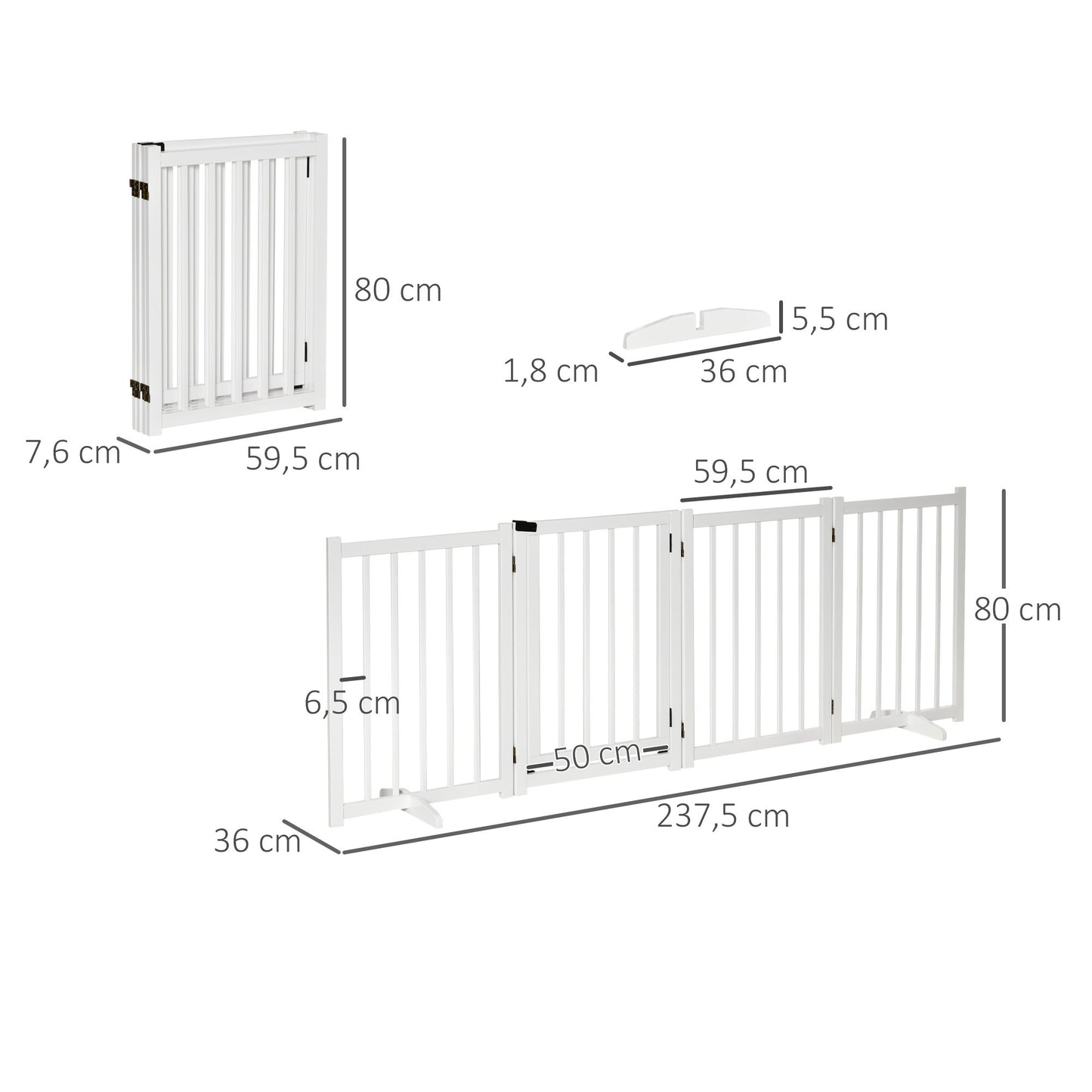 Pawhut Barrera Para Perros Plegable De 4 Paneles Con Puerta 237,5x36x80cm Blanco_2