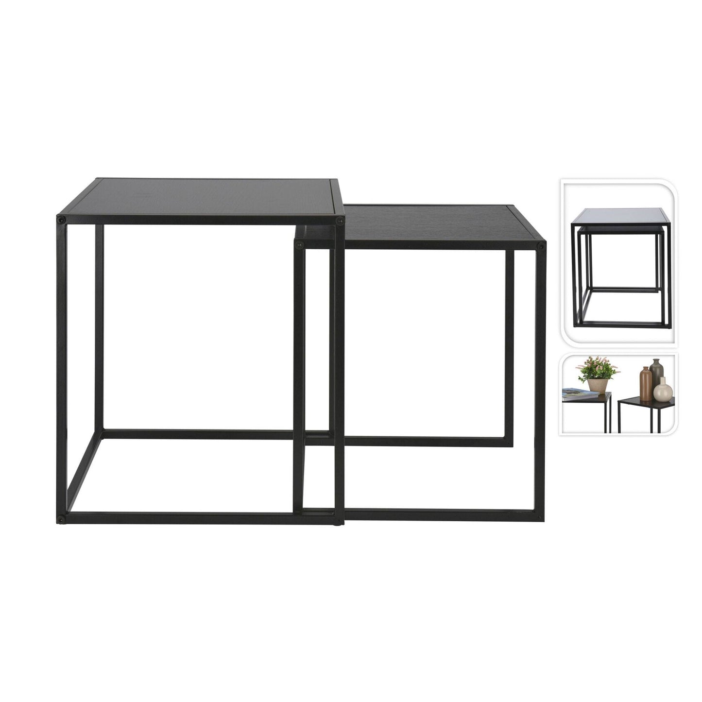 Well Home Juego De 2 Mesas Auxiliares En Mdf Y Metal Color Negro_2