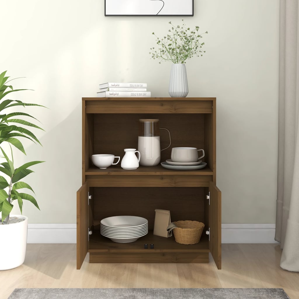 Aparador De Madera Maciza De Pino Marrón Miel 60x34x75 Cm / Vetonek_3