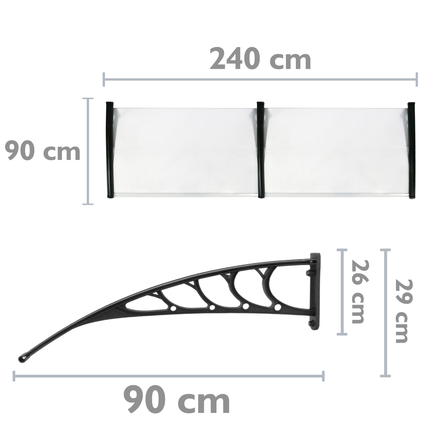 Tejadillo De Protección 240x90cm Marquesina Para Puertas Y Ventanas Negro_1
