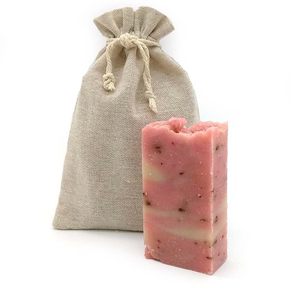 Jabón Natural Rosa Mosqueta 90g En Bolsa Regalo De Yute - Piel Seca, Madura, Con Manchas, Estrías - Cicatrizante_1