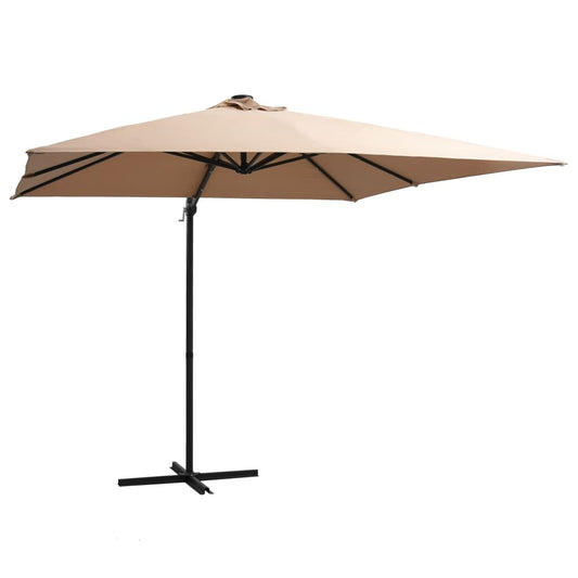 Vidaxl Sombrilla Voladiza Jardín Led Palo De Acero Taupe 250x250 Cm_0