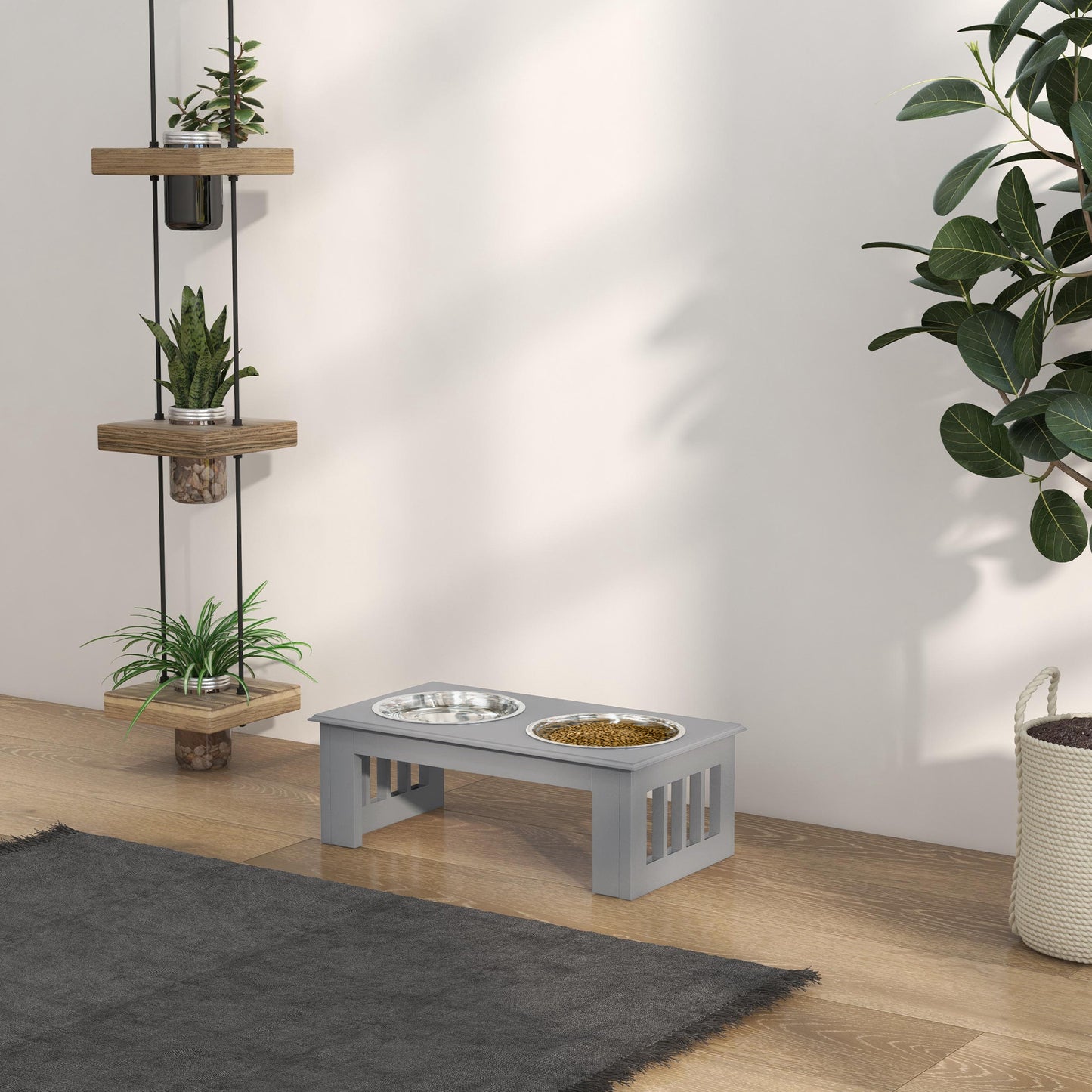 Pawhut Comedero Elevado Para Perros De Acero Inoxidable 44x24x15 Cm Gris_1