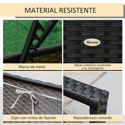 Outsunny Tumbona De Ratán Jardín Con Respaldo Ajustable Cojines Exterior Marrón_5