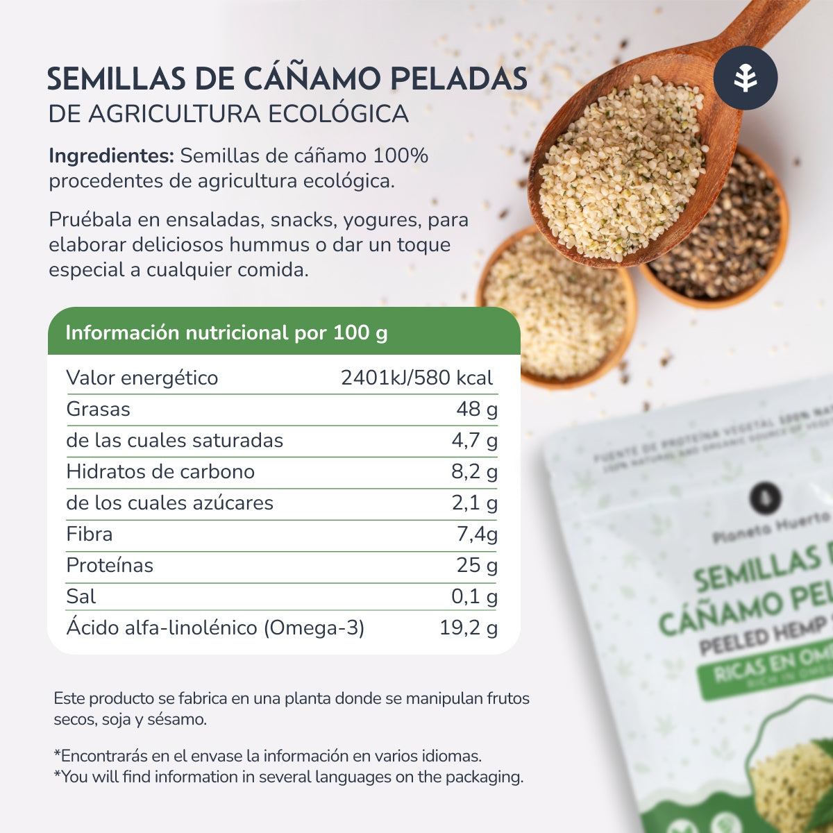 Sementes de cânhamo descascadas ECO Planeta Huerto 400 g