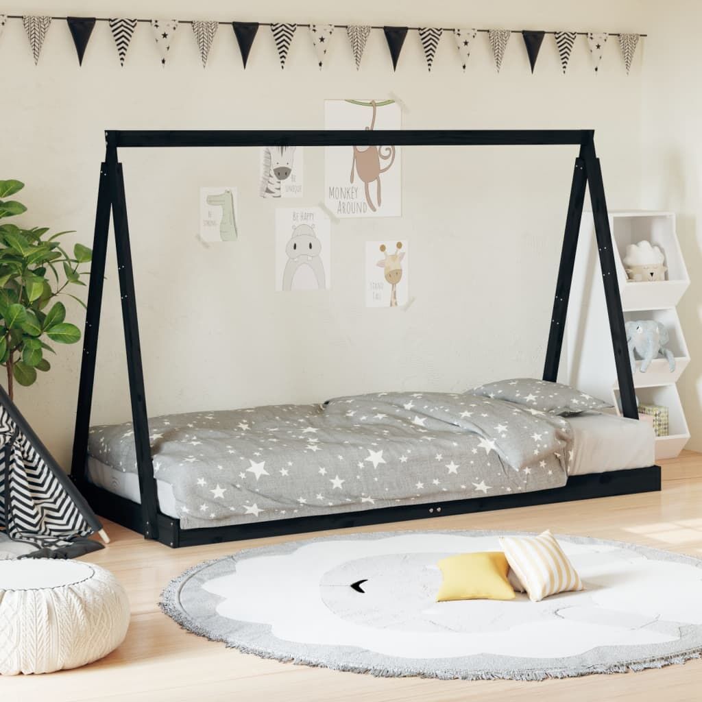 Vidaxl Estructura De Cama Para Niños Madera De Pino Negro 90x190 Cm_1