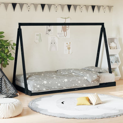 Vidaxl Estructura De Cama Para Niños Madera De Pino Negro 90x190 Cm_1