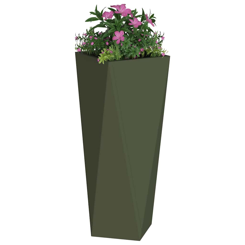 Jardinera 2 Uds. Verde Oliva 30 X 30 X 75 Cm Acero_2