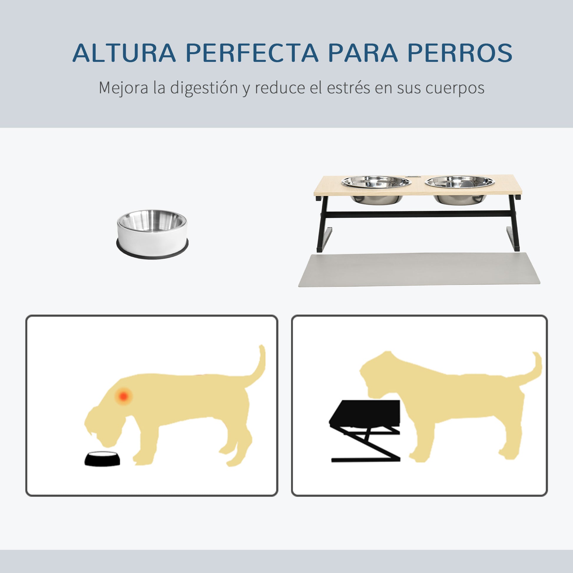 Pawhut Comedero Elevado Para Perros Con 2 Tazones De Acero Inoxidable 1100 Ml_3