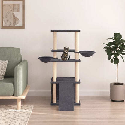 Vidaxl Rascador Para Gatos Con Postes De Sisal Gris Oscuro 133 Cm_1