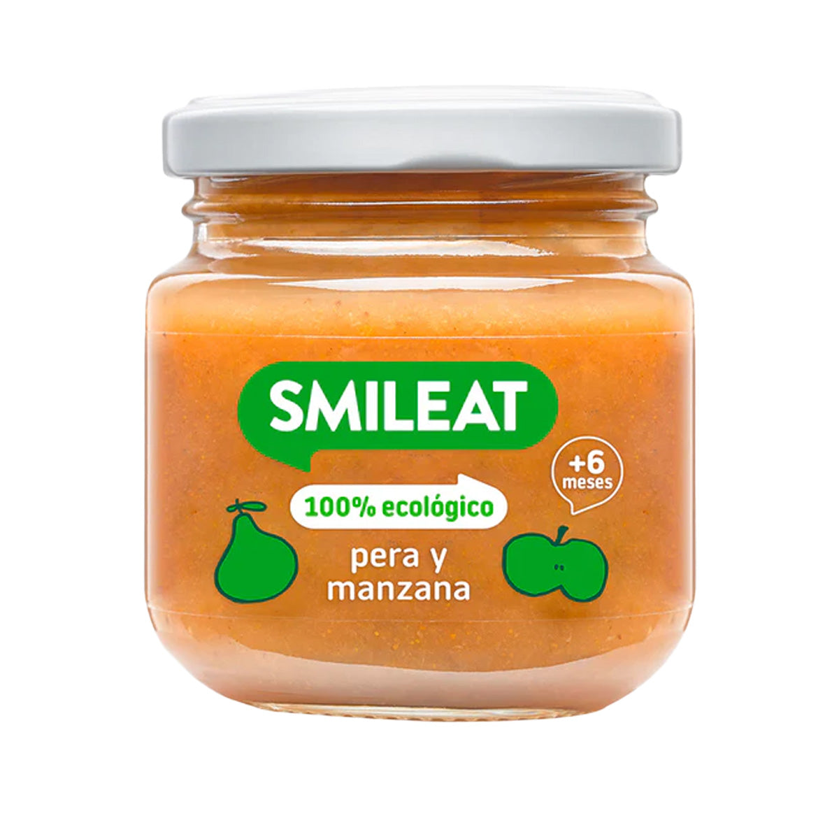 Embalagem de 12 frascos de pera e maçã Smileat +6 meses, 130g