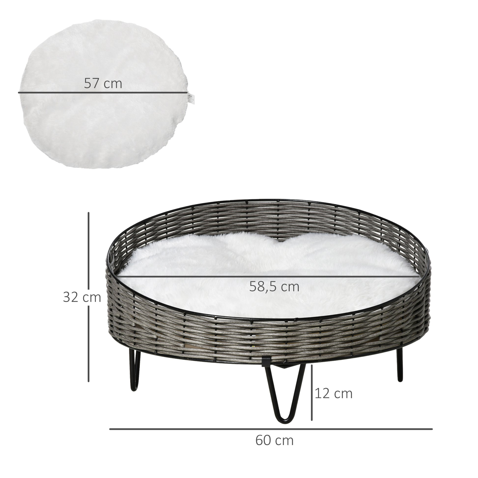 Pawhut Cama Para Perros De Mimbre Con Cojín Lavable Y Patas Elevadas Ø60x32 Cm_2
